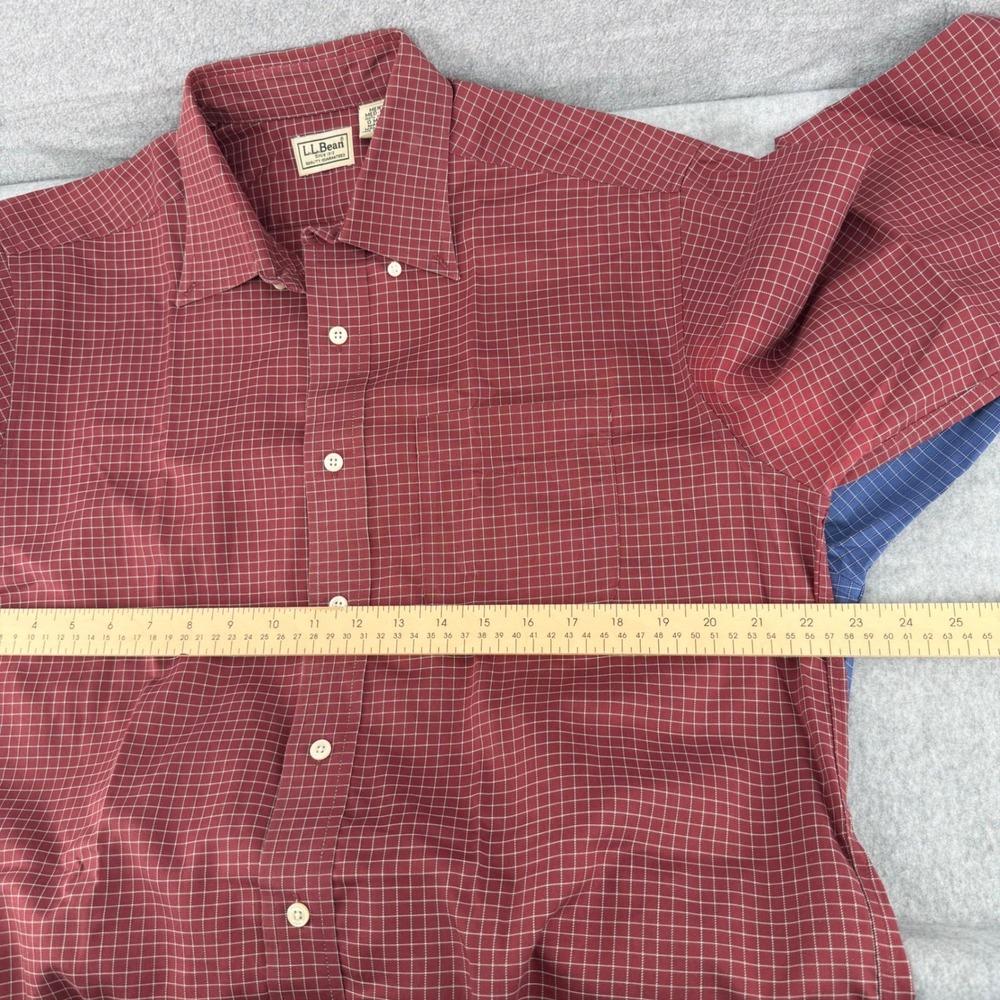 LL Bean Mens 2 Pack Button Down Shirts Medium Red Blue Grid Cotton OMT78 - Picture 6 of 9